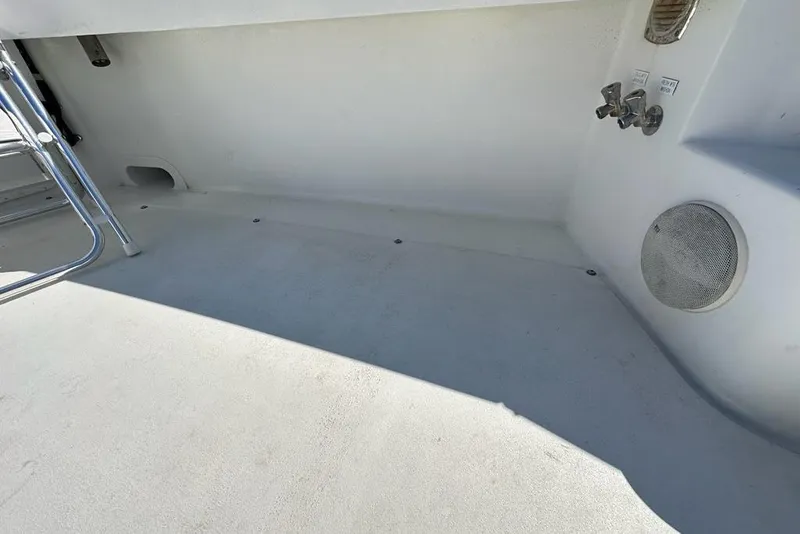 Slide: The Image of Interior view of 2002 True North 38 Heritage boat, featuring deck and fixtures. - 38