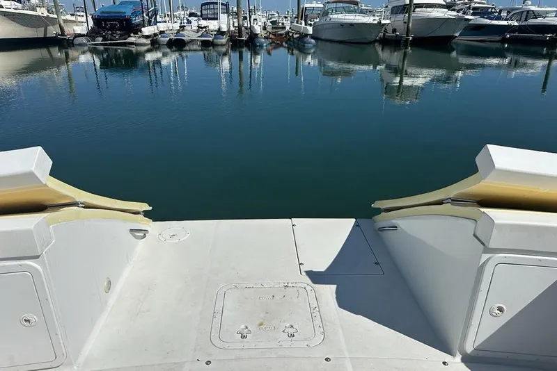 Slide: The Image of View from the deck of a 2002 True North 38 Heritage yacht in a marina. - 40