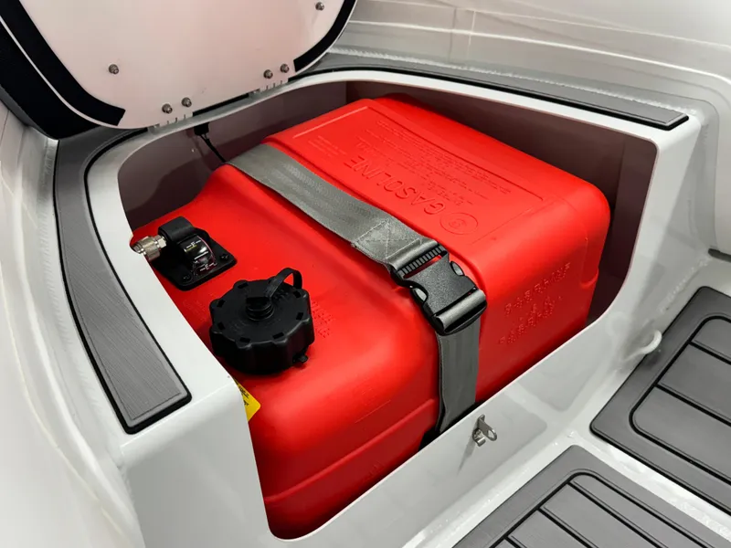 Slide: The Image of Red fuel tank in 2024 Highfield Classic 380 Grand Tour boat storage compartment. - 15