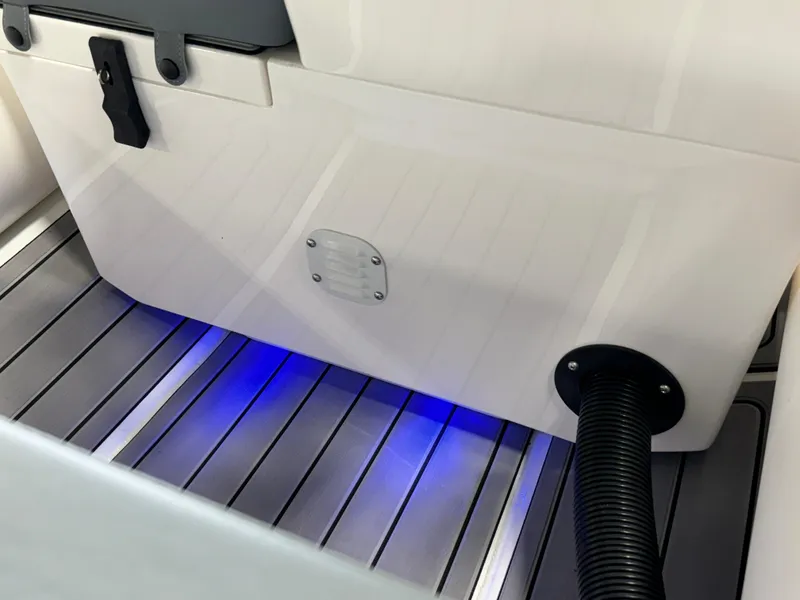 Slide: The Image of 2024 Highfield Classic 380 Grand Tour boat interior with blue LED lighting. - 17