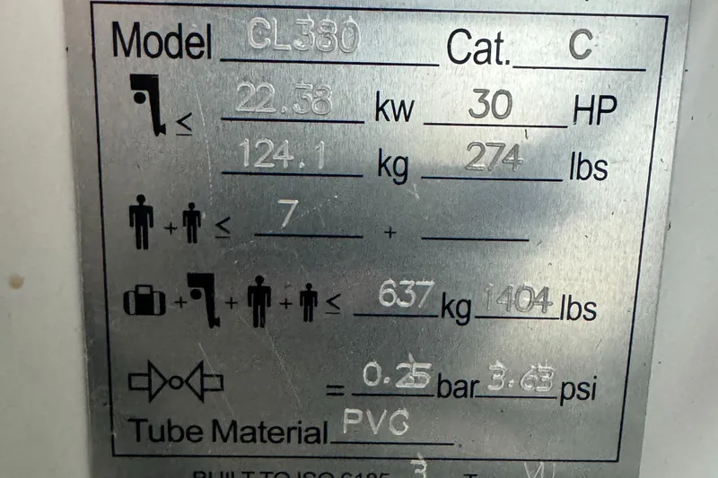 Slide: The Image of Highfield Classic 380 Grand Tour 2024 specifications plate with capacity and material details. - 22