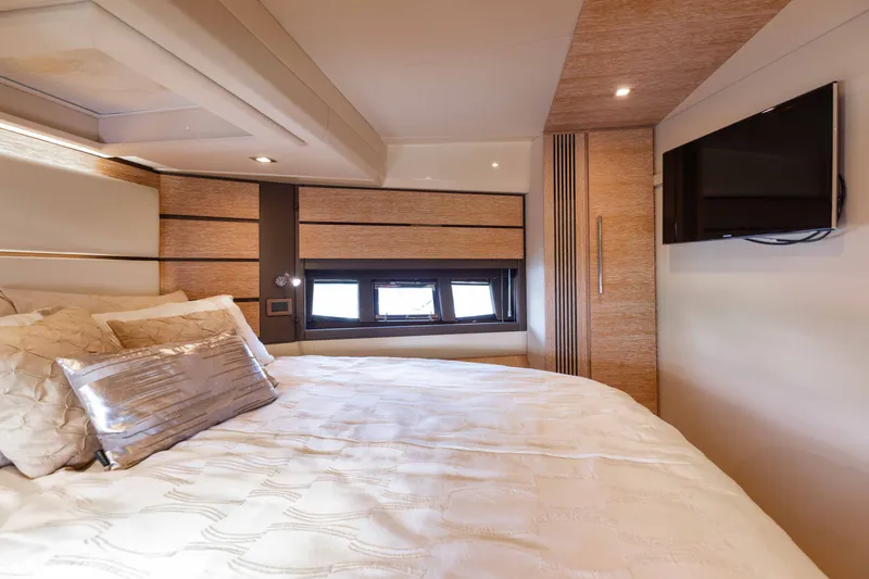 Slide: The Image of Luxurious bedroom interior of 2014 Azimut 60 Flybridge yacht with modern decor and TV. - 16