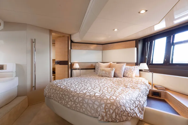 Slide: The Image of Luxurious bedroom interior of 2014 Azimut 60 Flybridge yacht with elegant bedding and modern design. - 3