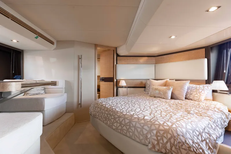 Slide: The Image of Luxurious bedroom interior of 2014 Azimut 60 Flybridge yacht with elegant bedding and modern decor. - 4