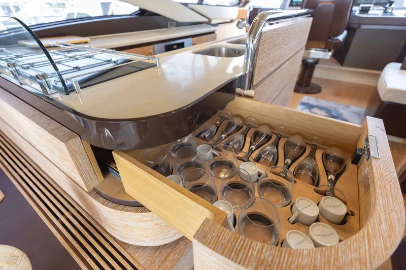 Slide: The Image of Luxurious Azimut 60 Flybridge 2014 yacht interior with glassware drawer. - 43