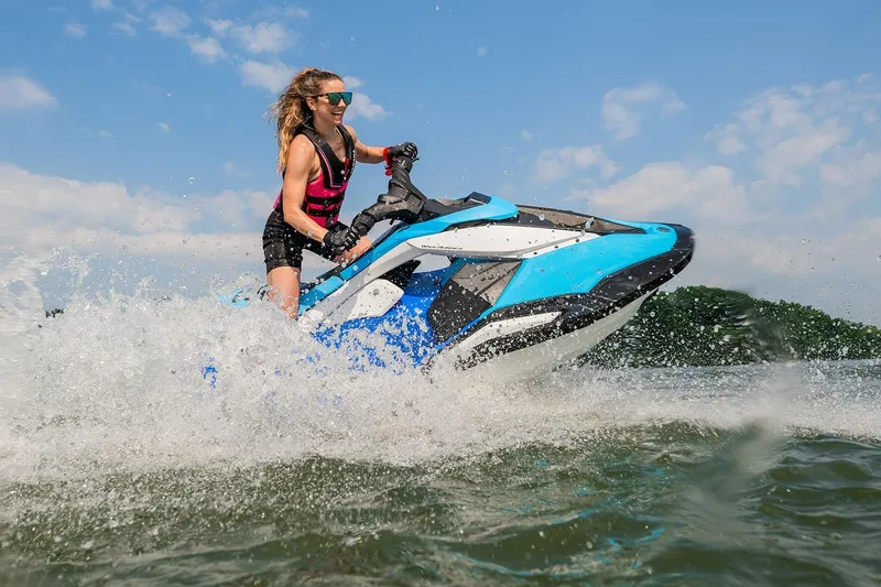 Slide: The Image of Manufacturer Provided Image: 2026 Yamaha WaveRunner JetBlaster DLX 2-Up on water, rider in action. - 3