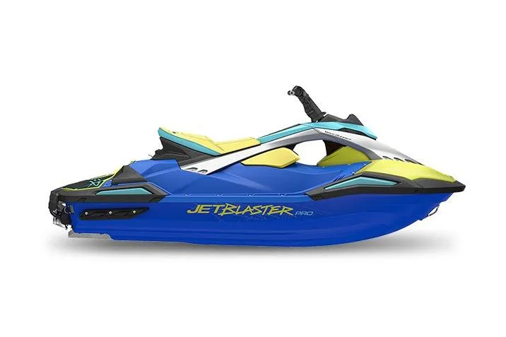 The Image of Manufacturer Provided Image: 2026 Yamaha WaveRunner JetBlaster PRO 2-Up, blue and yellow jet ski, side view. - 0
