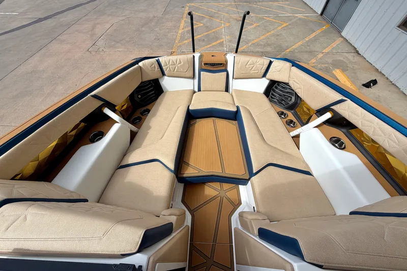 Slide: The Image of Luxurious interior of 2025 Nautique Super Air Nautique G25 Paragon boat. - 26
