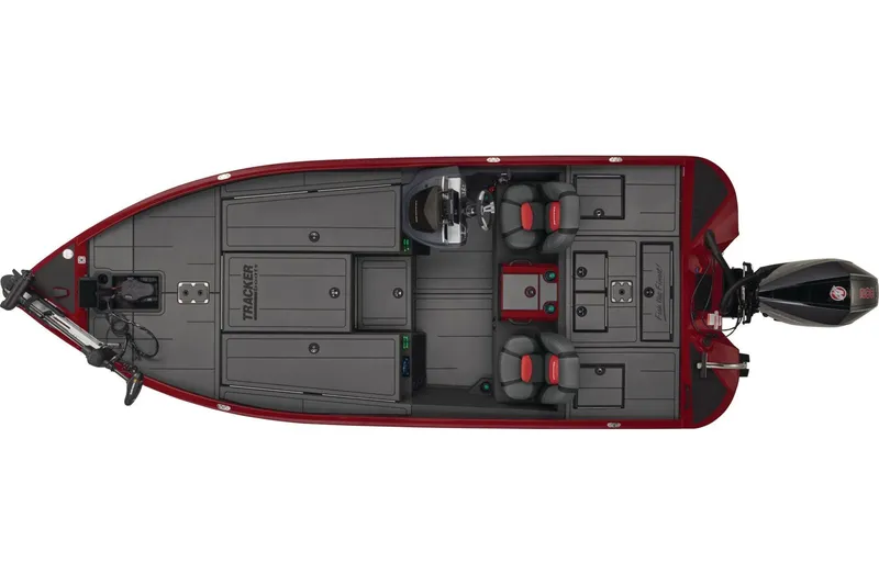 Slide: The Image of 2026 Tracker Savage 215 boat interior storage compartments open, showcasing ample space. - 4