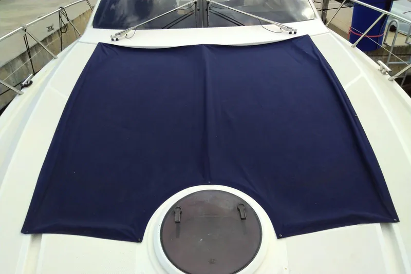 Slide: The Image of 2010 Azimut Atlantis 54 yacht deck with blue sunshade cover. - 4