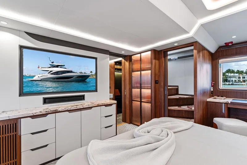 Slide: The Image of Luxurious interior of 2025 Aquitalia 78 Fly yacht with modern amenities and elegant design. - 28