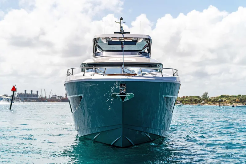 Slide: The Image of 2024 Aquitalia 78 Fly yacht on open water, front view. - 3