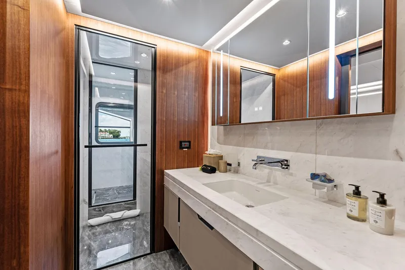 Slide: The Image of Luxurious bathroom interior on 2024 Aquitalia 78 Fly yacht, featuring modern design and elegant finishes. - 34