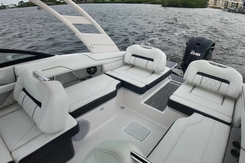 Slide: The Image of Luxurious interior of 2021 Regal LX2 boat with plush seating and modern design. - 16