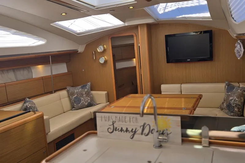 Slide: The Image of Luxurious interior of 2008 Jeanneau Sun Odyssey 45 DS yacht with elegant seating and decor. - 41