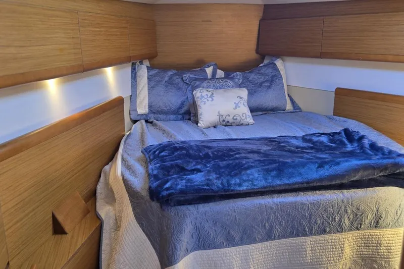 Slide: The Image of Luxurious cabin interior of 2008 Jeanneau Sun Odyssey 45 DS sailboat with cozy bedding. - 64