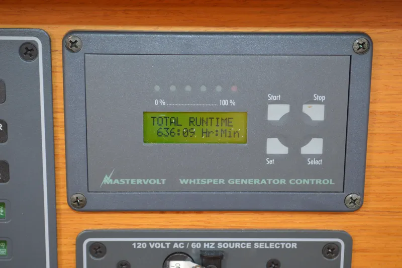 Slide: The Image of Mastervolt Whisper Generator Control on 2008 Jeanneau Sun Odyssey 45 DS, showing 636 hours runtime. - 83