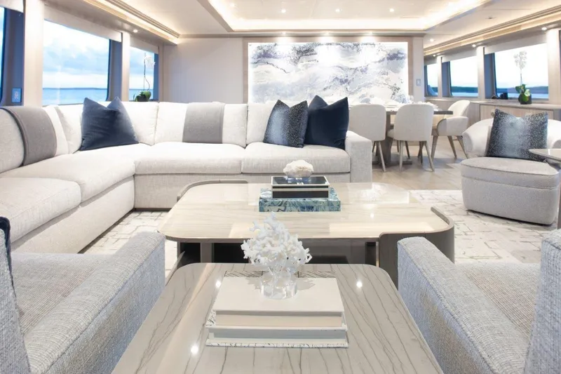 Slide: The Image of Luxurious interior of 2000 Trinity Yachts Trinity 160, featuring elegant seating and modern decor. - 11