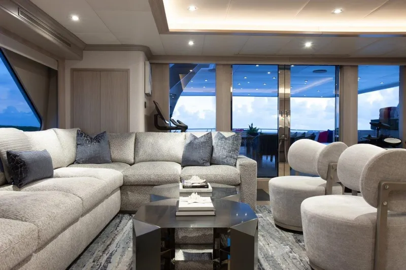 Slide: The Image of Luxurious interior of 2000 Trinity Yachts Trinity 160 with modern seating and ocean view. - 12