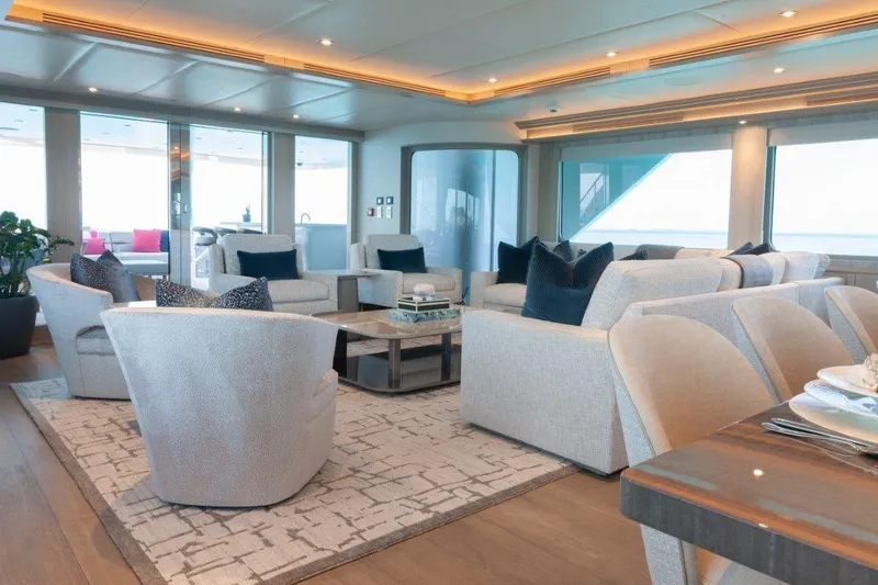 Slide: The Image of Luxurious interior of 2000 Trinity Yachts Trinity 160, featuring elegant seating and modern decor. - 14