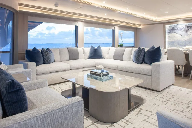 Slide: The Image of Luxurious interior of 2000 Trinity Yachts Trinity 160 with elegant seating and ocean view. - 15