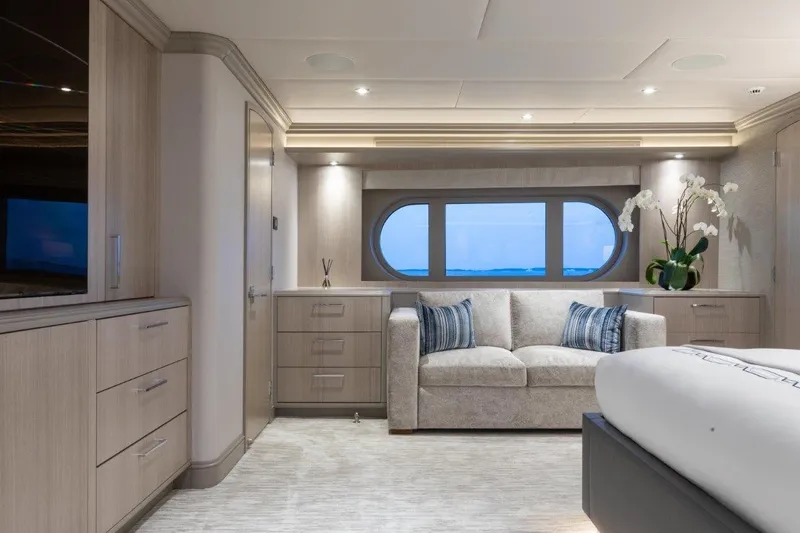 Slide: The Image of Luxurious interior of 2000 Trinity Yachts Trinity 160, featuring elegant furnishings and ocean view. - 21