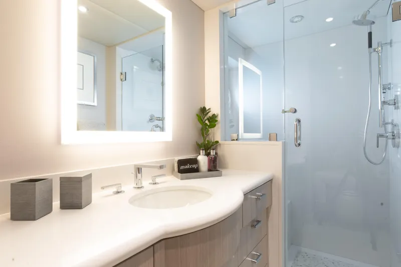 Slide: The Image of Luxurious bathroom on Trinity Yachts Trinity 160, featuring modern fixtures and glass shower. - 33