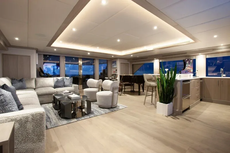 Slide: The Image of Luxurious interior of 2000 Trinity Yachts Trinity 160, featuring elegant seating and modern decor. - 36