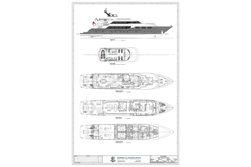 Slide: The Image of Blueprint of 2000 Trinity Yachts Trinity 160, showcasing side view and deck layouts. - 49
