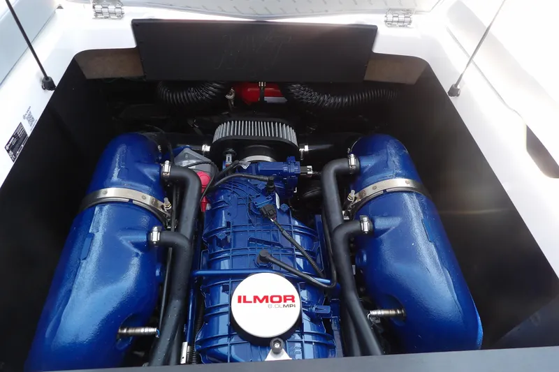 Slide: The Image of 2023 MasterCraft NXT22 engine compartment with Ilmor 6.0L MPI engine. - 8
