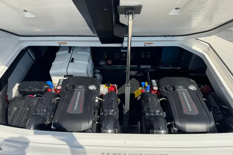 Slide: The Image of Engine compartment of 2026 Regal 36 Grande Coupe with Volvo Penta engines. - 39