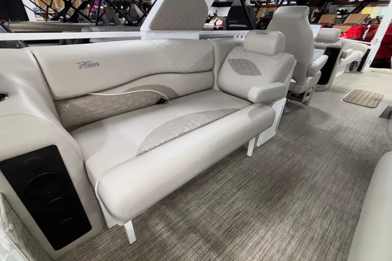 Slide: The Image of Luxurious seating in 2026 JC Sporttoon 26TT pontoon boat, featuring elegant beige upholstery. - 10