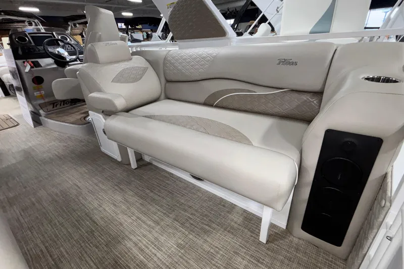 Slide: The Image of Luxurious seating in 2026 JC Sporttoon 26TT boat, featuring elegant beige upholstery and modern design. - 11