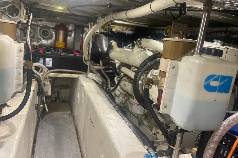 Slide: The Image of Engine room of 2000 Carver 456 Aft Cabin Motor Yacht with Cummins Marine components. - 18