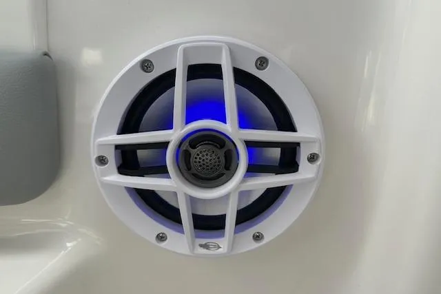 Slide: The Image of White speaker with blue LED light on 2026 Chaparral 21 SSi boat. - 26
