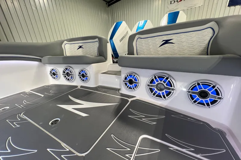 Slide: The Image of 2024 Donzi 39 VRZ boat interior with sleek seating and modern design. - 14