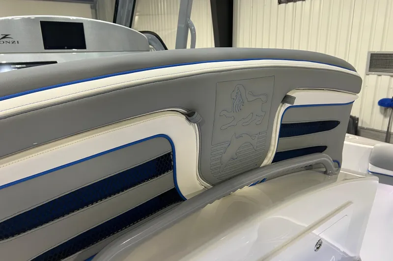 Slide: The Image of 2024 Donzi 39 VRZ interior with sleek seating and illuminated flooring design. - 49