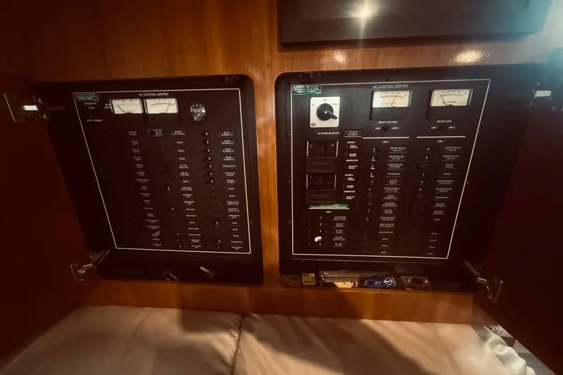 Slide: The Image of Electrical control panels inside a 2005 Carver 466 Motor Yacht. - 42