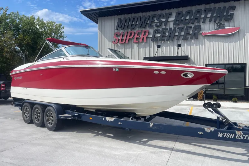 Slide: The Image of Red and white 2004 Cobalt 282 boat on trailer at Midwest Boating Super Center. - 3
