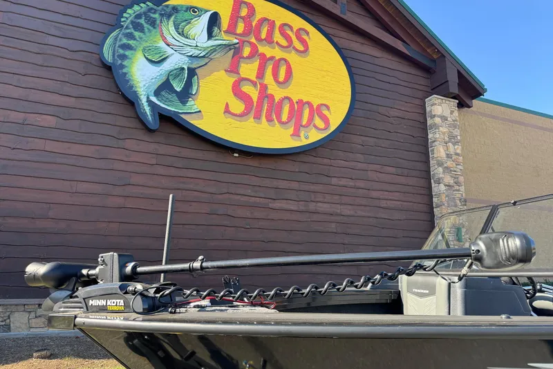 Slide: The Image of 2026 Tracker Targa V-19 Combo boat at Bass Pro Shops with Minn Kota Terrova motor. - 2