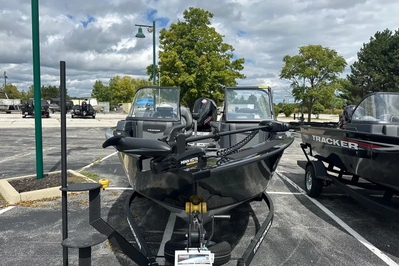 Slide: The Image of 2026 Tracker Targa V-19 Combo boat, top view, showcasing seating and layout. - 3