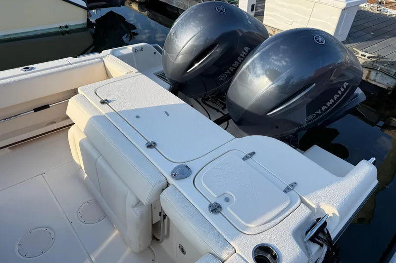 Slide: The Image of 2017 Grady White 257 Fisherman boat with dual Yamaha engines at dock. - 5