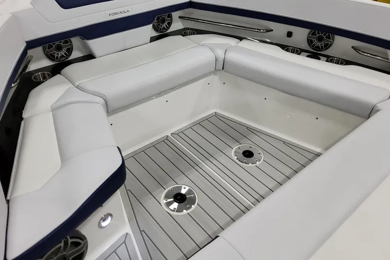 Slide: The Image of 2026 Formula 400 Super Sport Crossover boat interior with sleek seating and modern design. - 38
