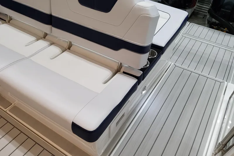 Slide: The Image of 2026 Formula 400 Super Sport Crossover boat interior with sleek seating and modern design. - 75