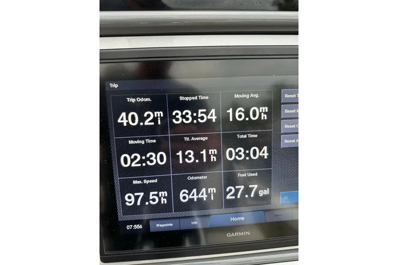 Slide: The Image of Garmin display showing trip data for 2021 ShearWater 270 Carolina Flare boat. - 16