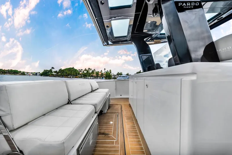 Slide: The Image of Luxurious 2021 Pardo Yachts 38 with sleek design and spacious seating on deck. - 16