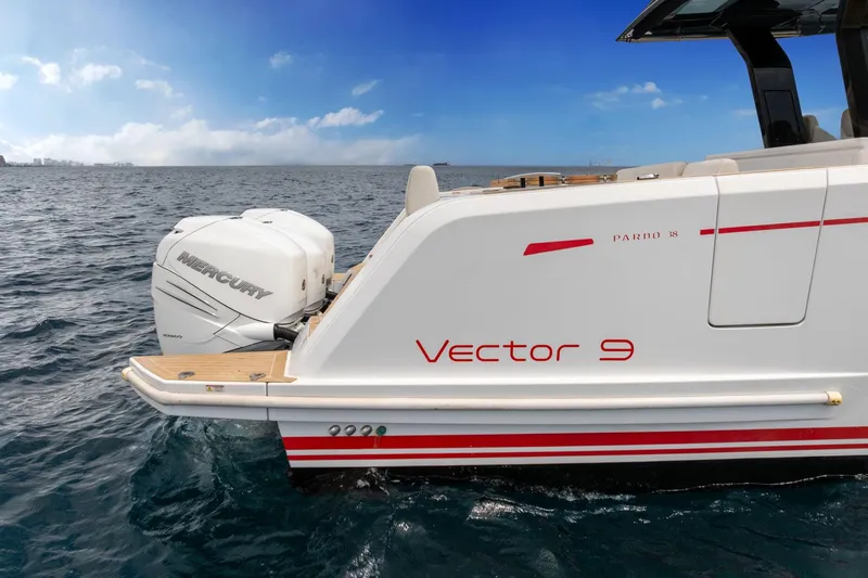 Slide: The Image of 2021 Pardo Yachts 38 with Mercury outboard engine on open sea. - 19