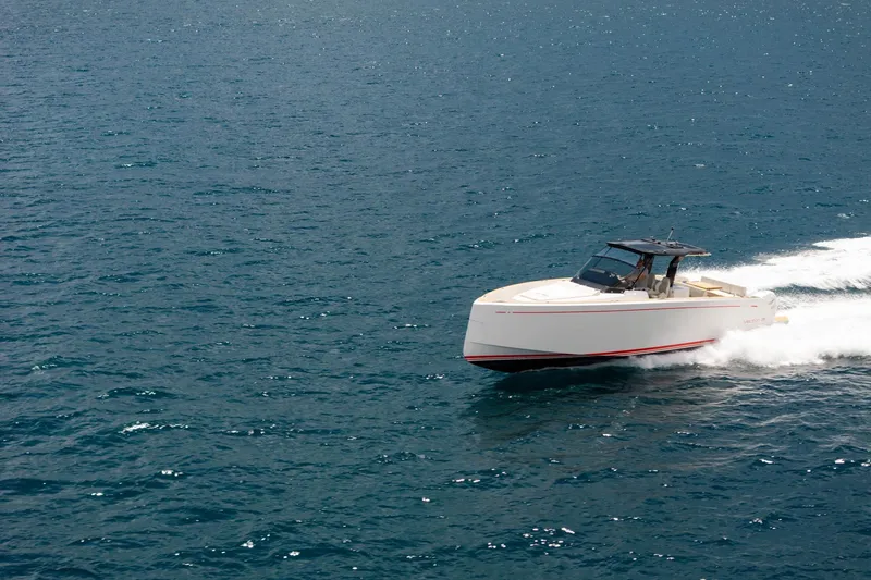 Slide: The Image of 2021 Pardo Yachts 38 cruising on open water, showcasing sleek design and performance. - 52
