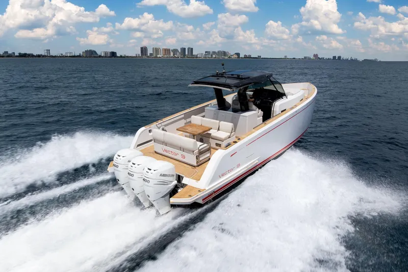 Slide: The Image of 2021 Pardo Yachts 38 cruising on open water, showcasing sleek design and powerful engines. - 53