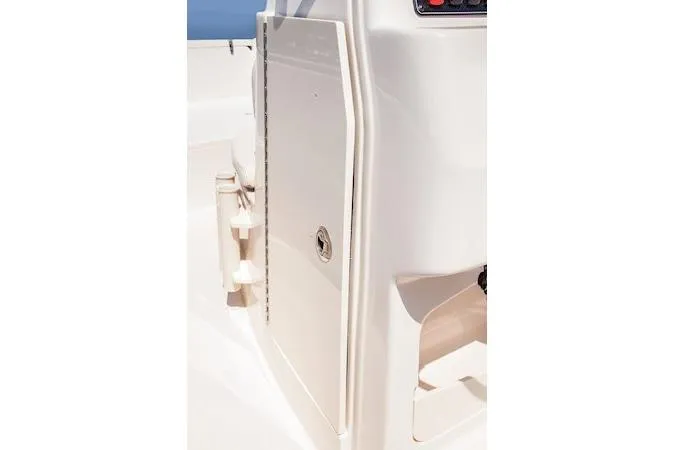Slide: The Image of 2026 Grady-White Fisherman 180 boat console detail, showcasing sleek design and storage features. - 9